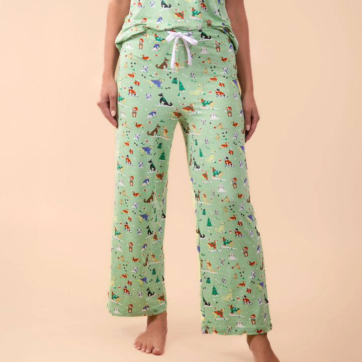 Santa Paws Pajama Pants | Green Christmas Puppy - Amanda Blu