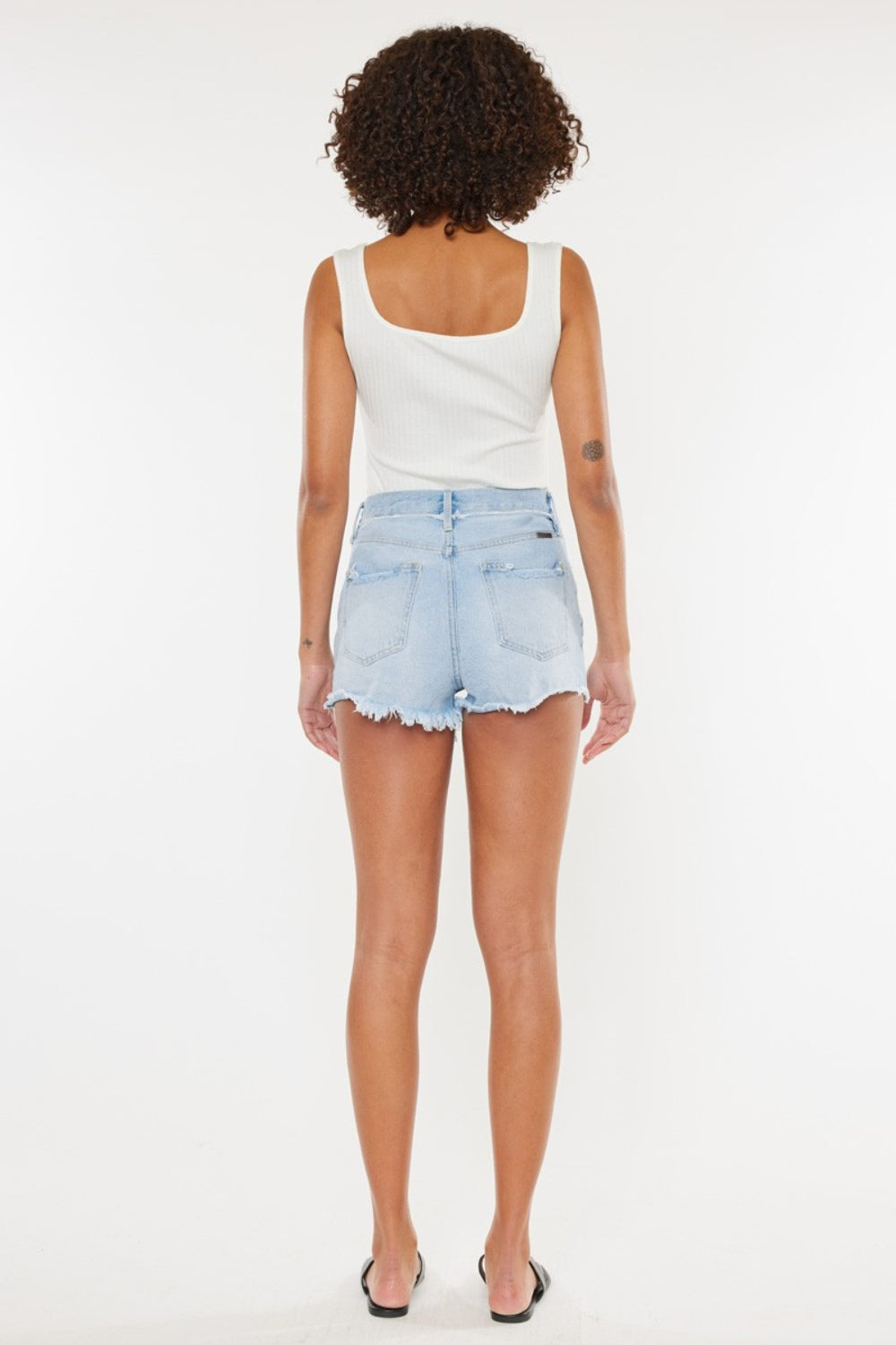 Cora Distressed Button Fly Denim Shorts Kancan