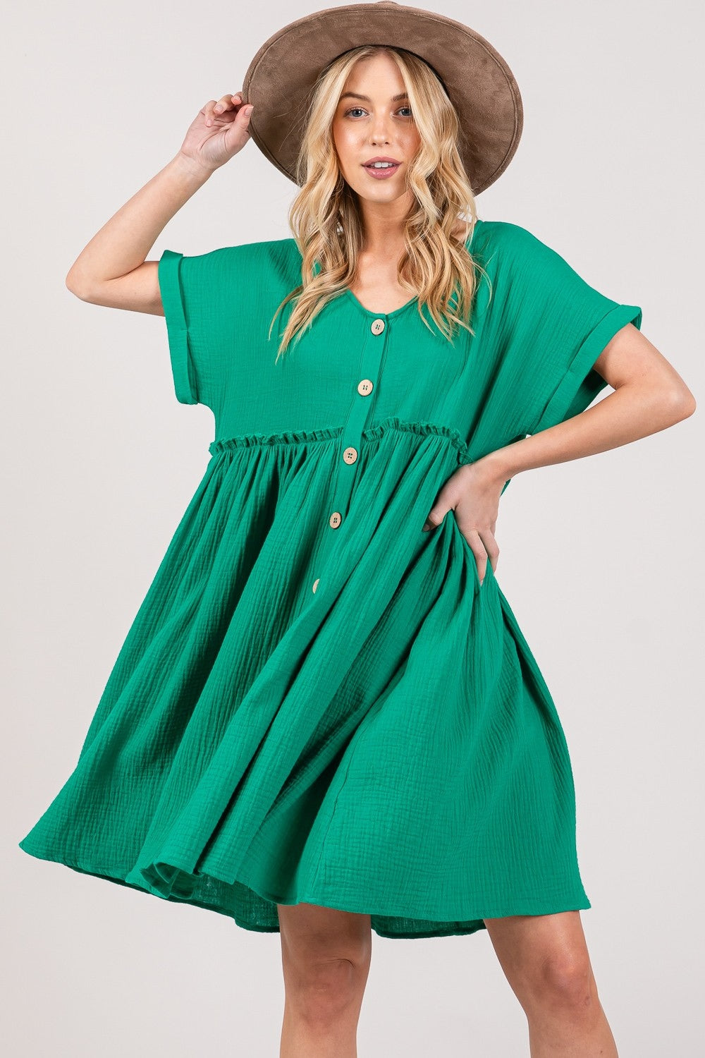 Button Up Short Sleeve Dress - SAGE + FIG