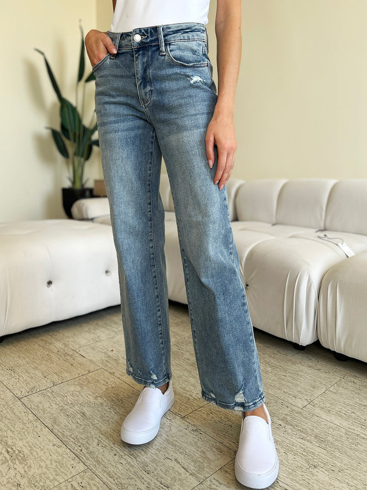 High Waist Distressed Straight Jeans Judy Blue