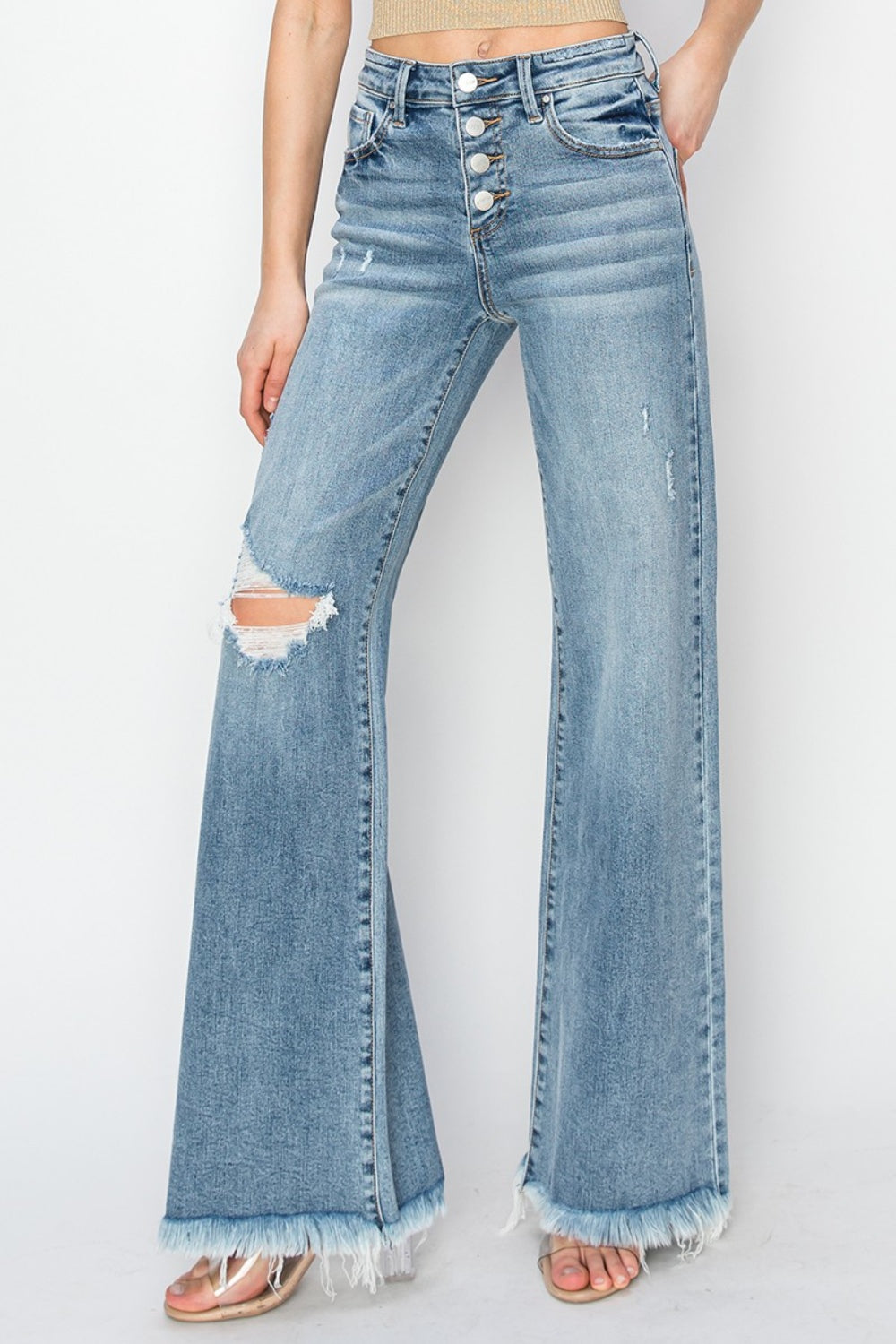 Rachel Mid Rise Button Fly Wide Leg Jeans - Risen