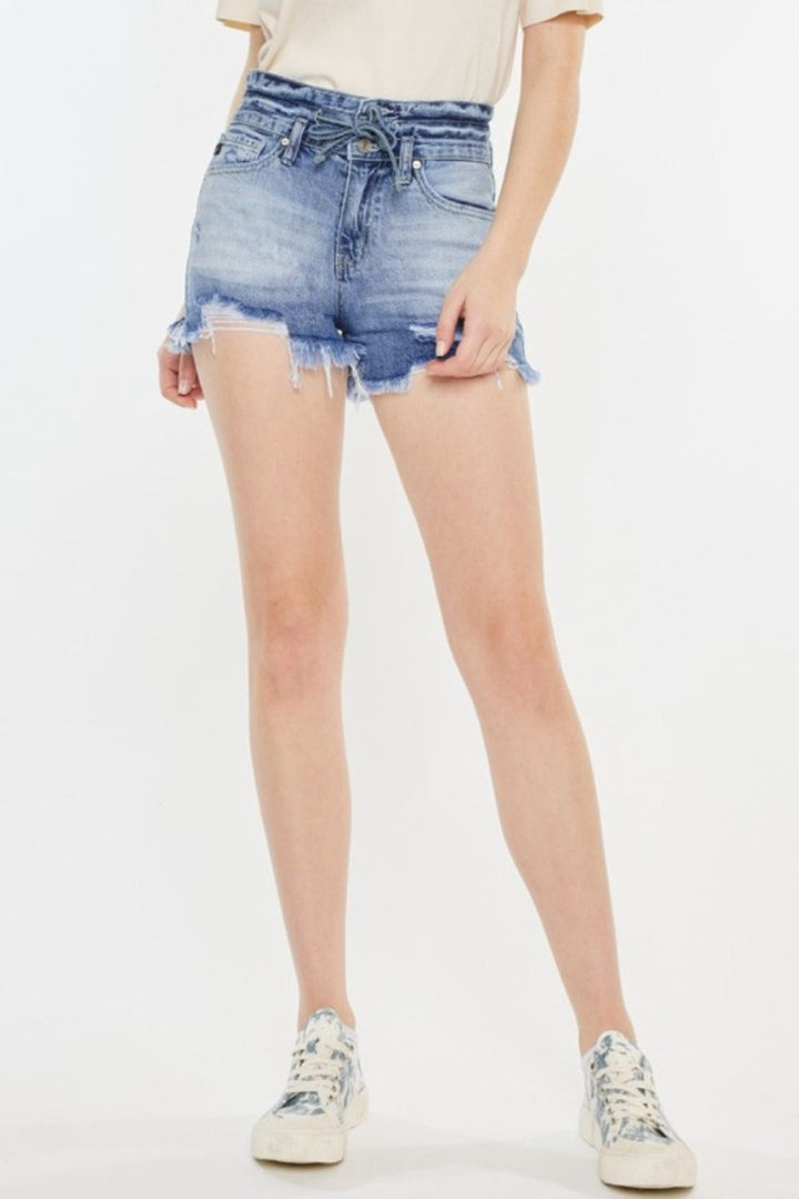 Emery High Rise Frayed Hem Denim Shorts Kancan