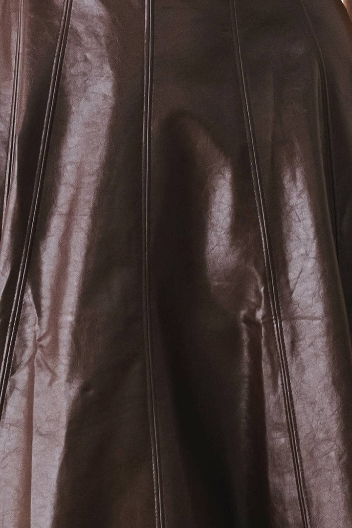 Dark chocolate faux leather fabric and seam detail