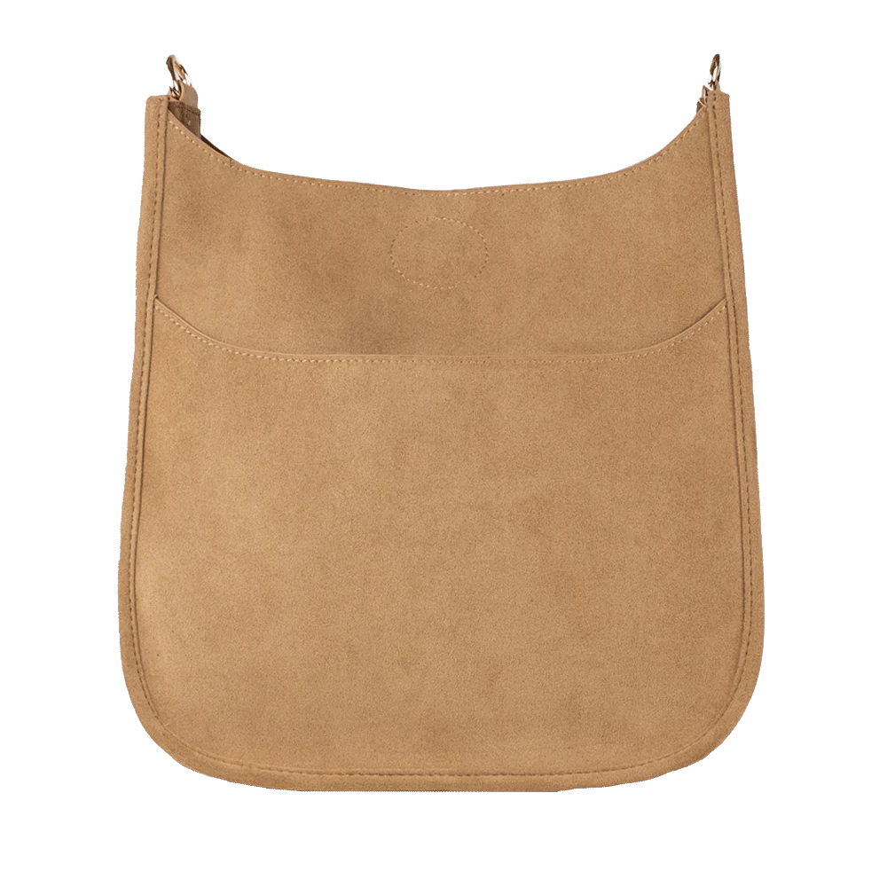 Classic Camel Faux Suede Studded Messenger Ahdorned NO STRAP Pierce and Belle at Home