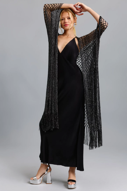 Metallic Crochet Fringed Kimono - SAACHI