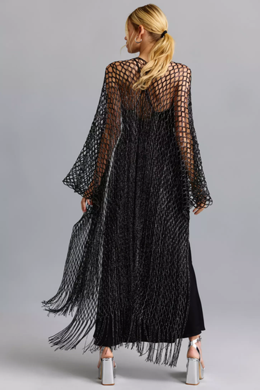 Metallic Crochet Fringed Kimono - SAACHI