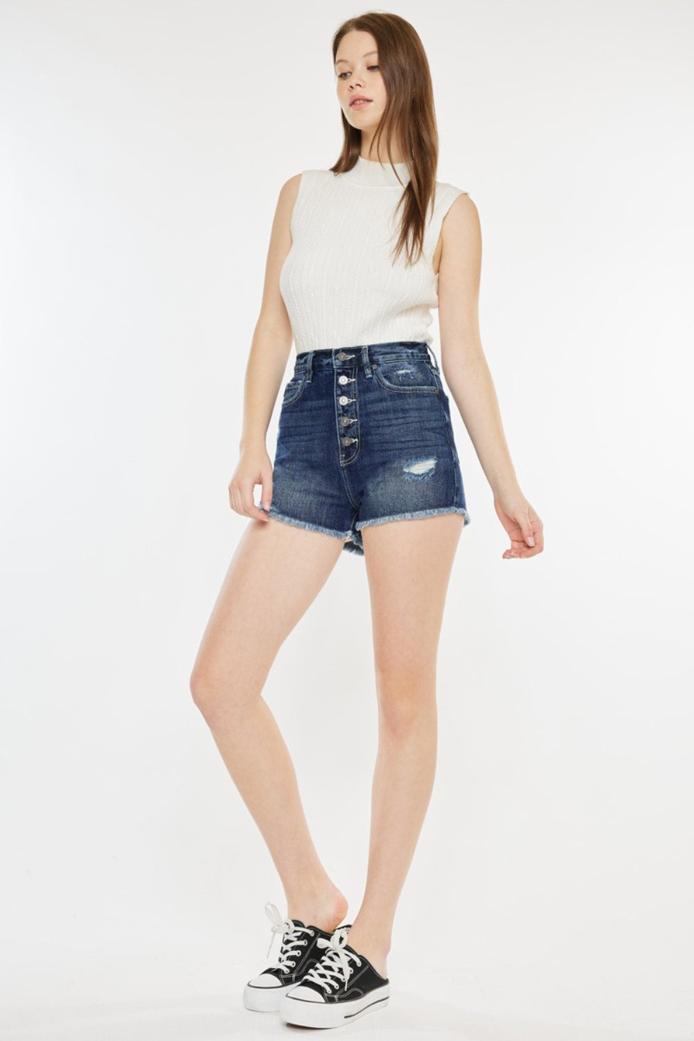 Melody Raw Hem Button Fly Denim Shorts Kancan