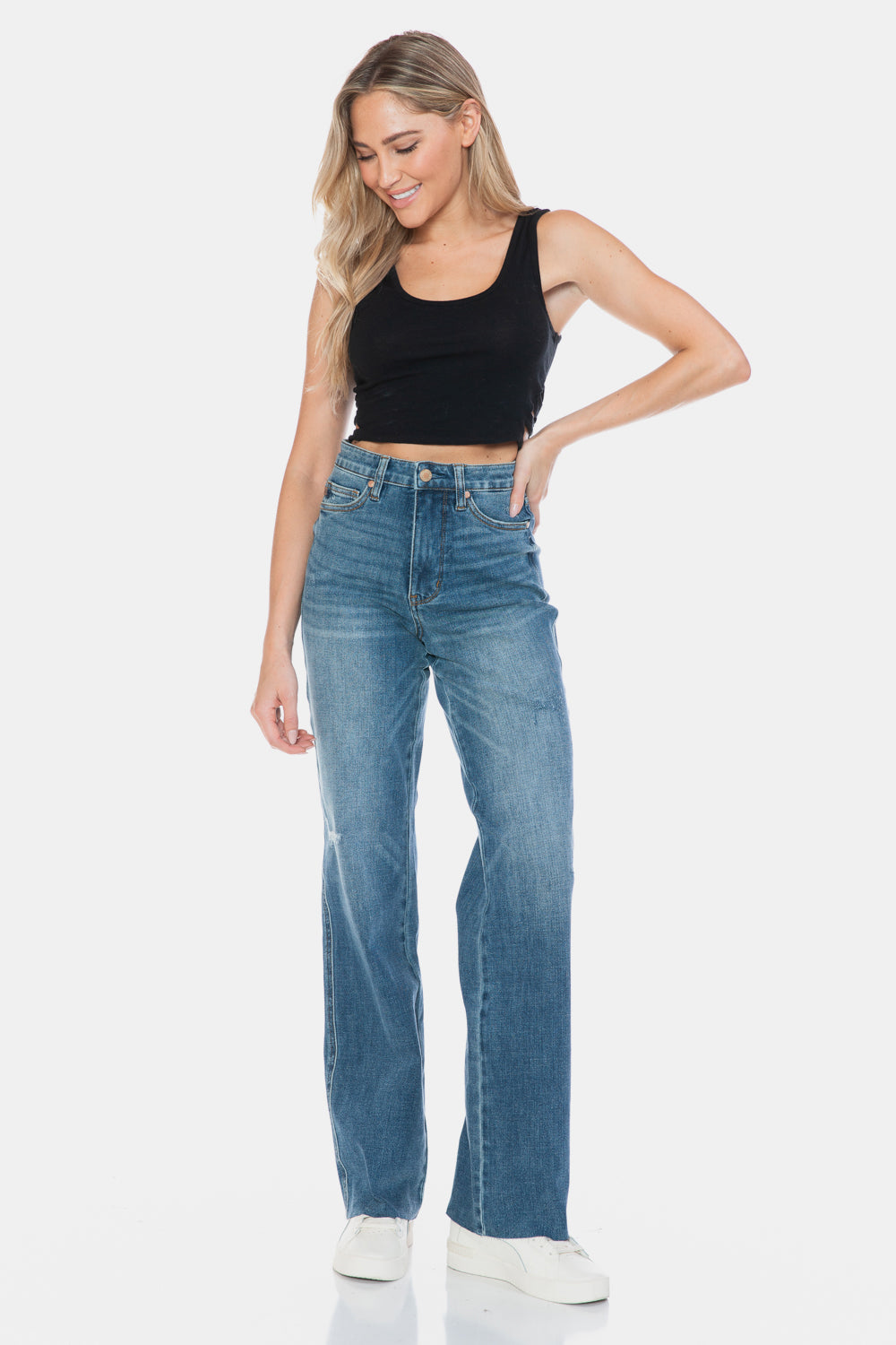 Jemma Tummy Control Cut Raw Hem Straight Jeans - Judy Blue