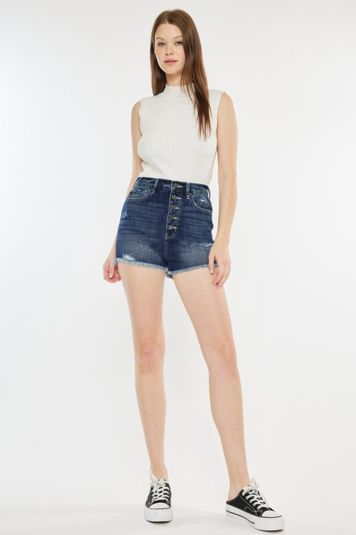 Melody Raw Hem Button Fly Denim Shorts Kancan