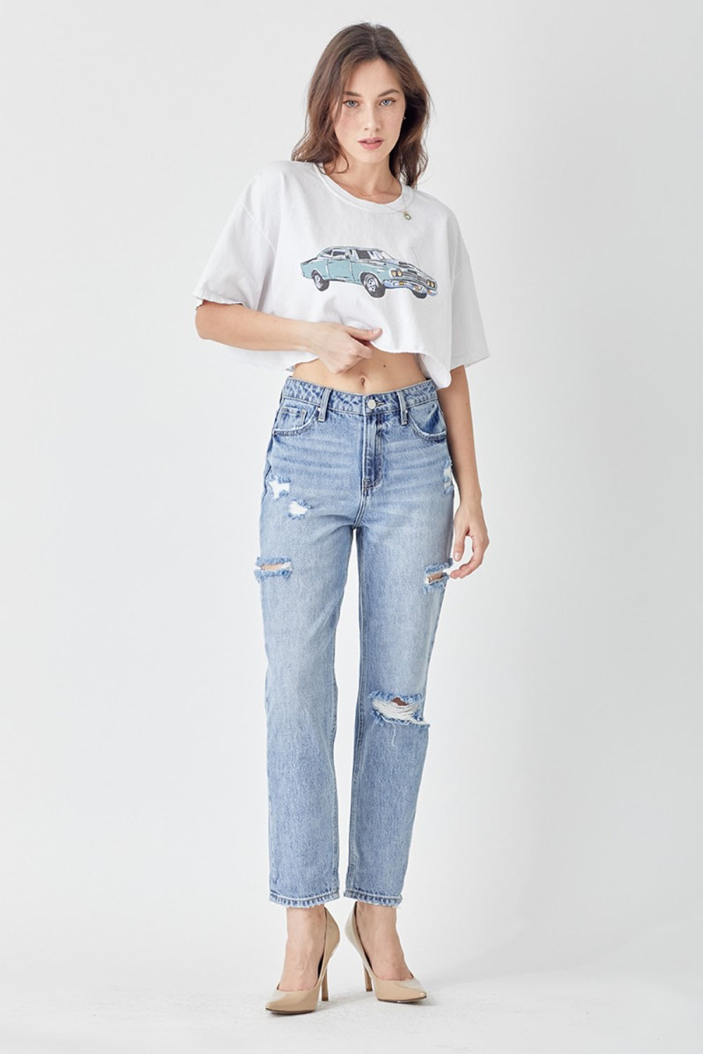 Jasmine Distressed Slim Cropped Jeans - RISEN