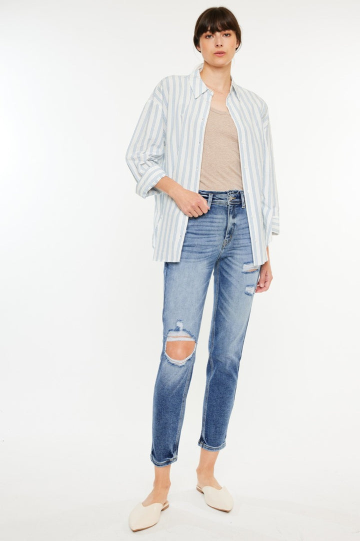 Lucy High Rise Distressed Mom Jeans Kancan