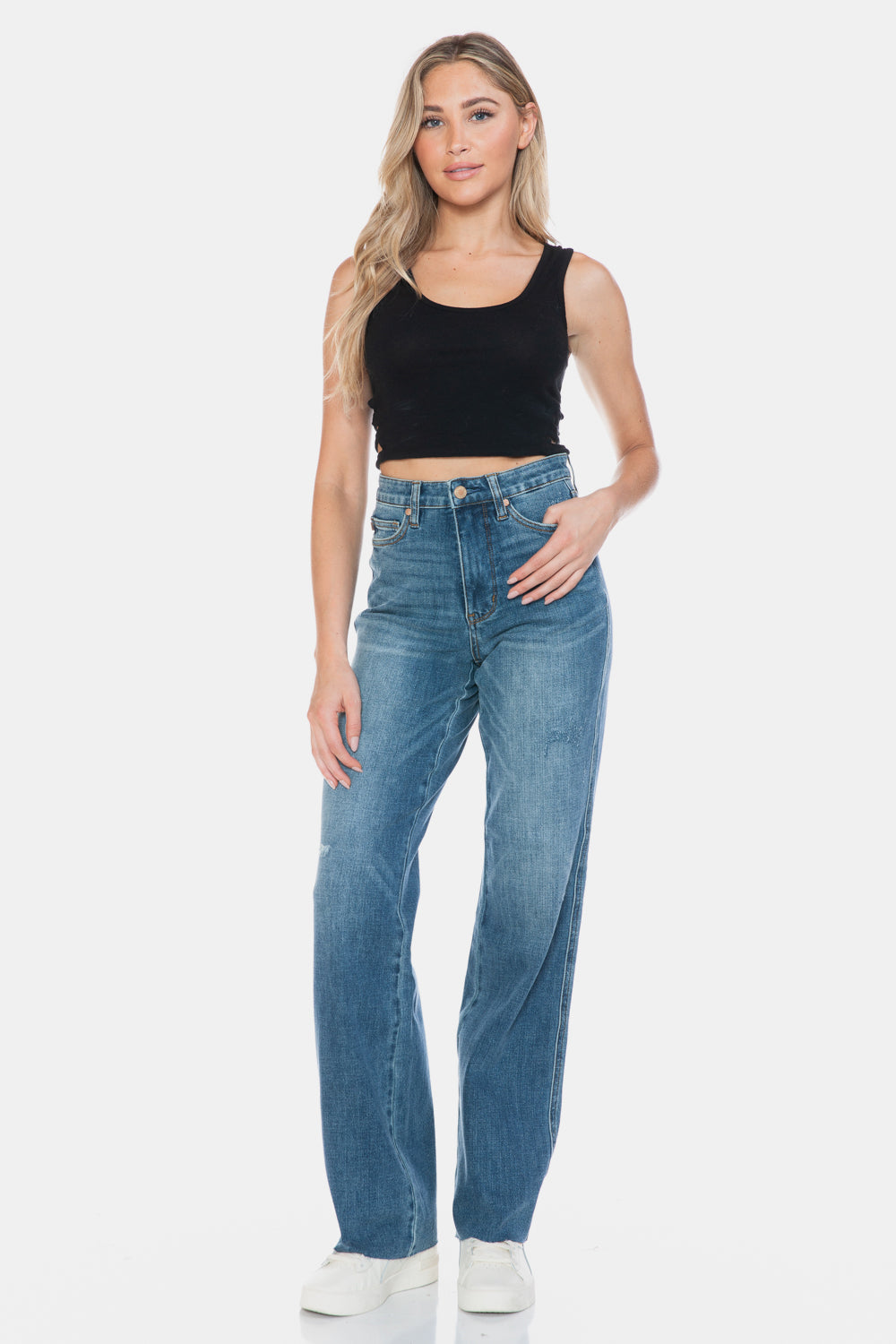 Jemma Tummy Control Cut Raw Hem Straight Jeans - Judy Blue