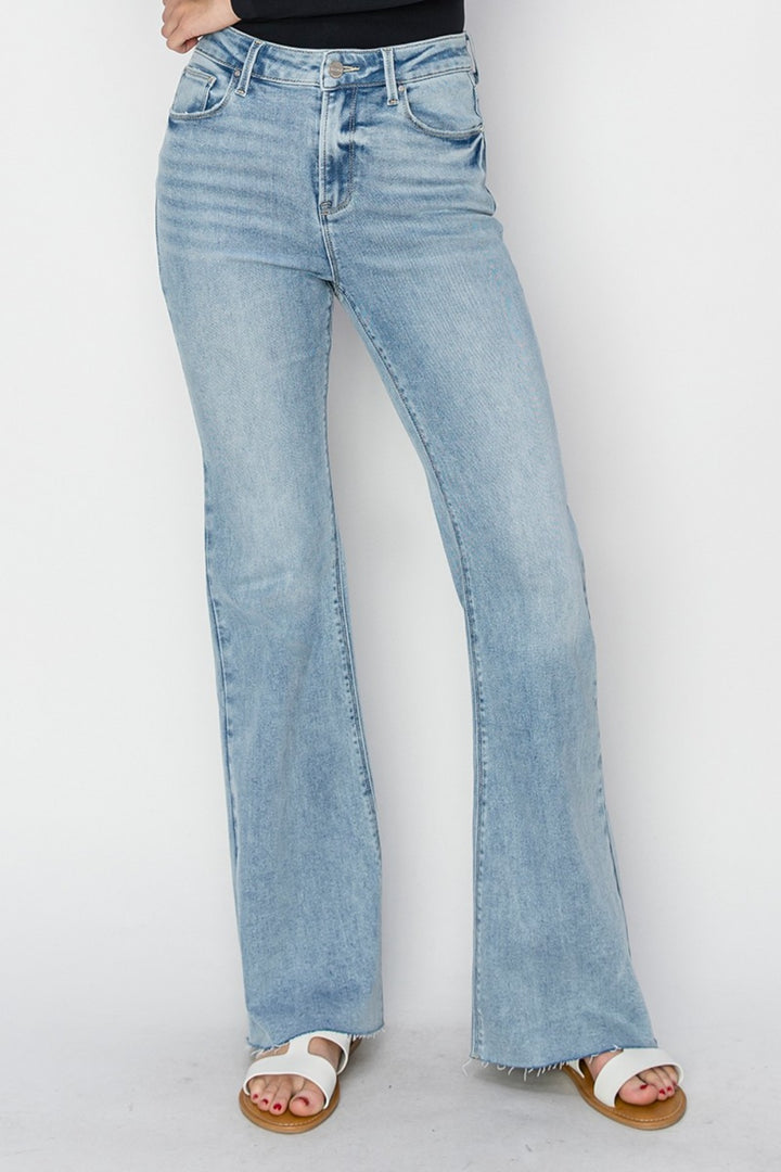 High Rise Raw Cut Hem Bootcut Jeans RISEN