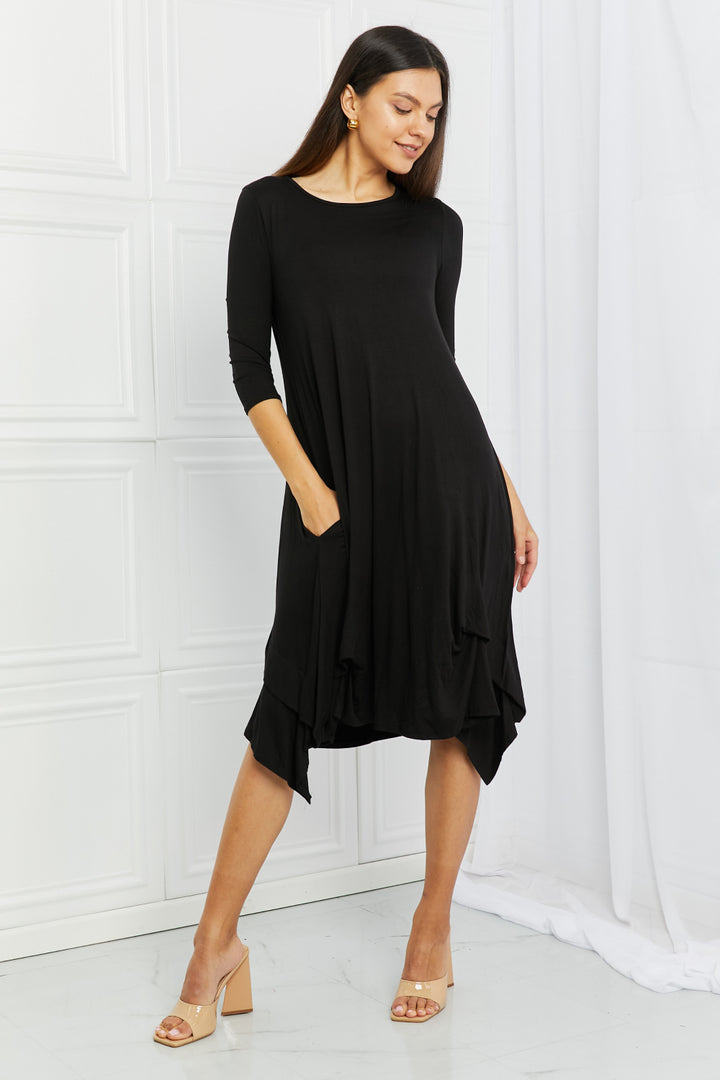 Celeste Pick-up Hem Asymmetric Midi Dress