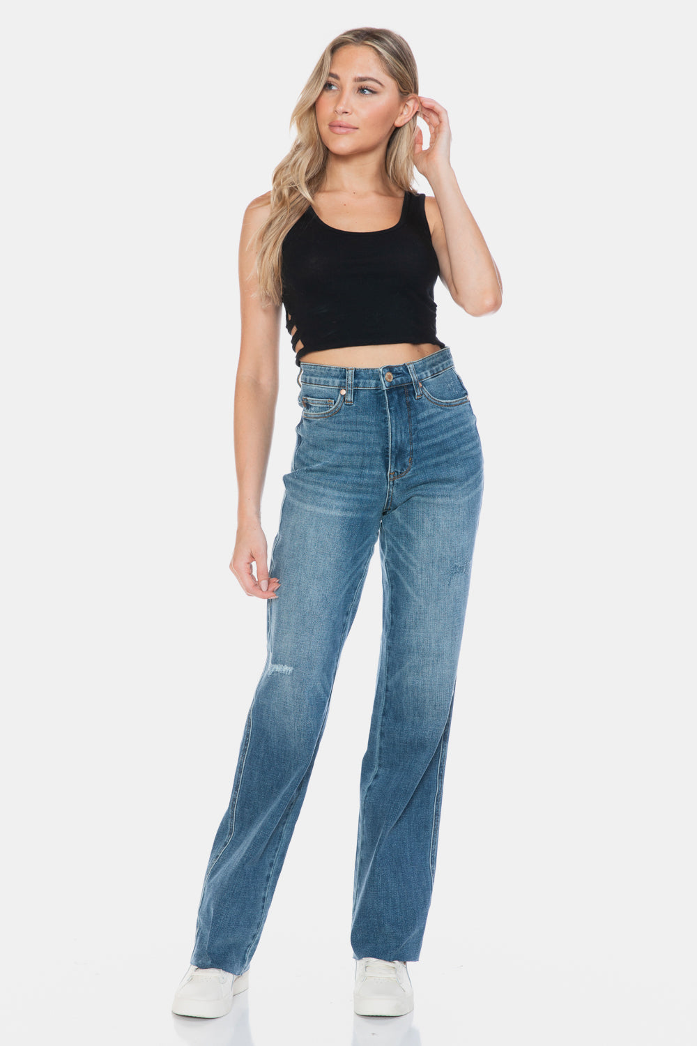 Jemma Tummy Control Cut Raw Hem Straight Jeans - Judy Blue