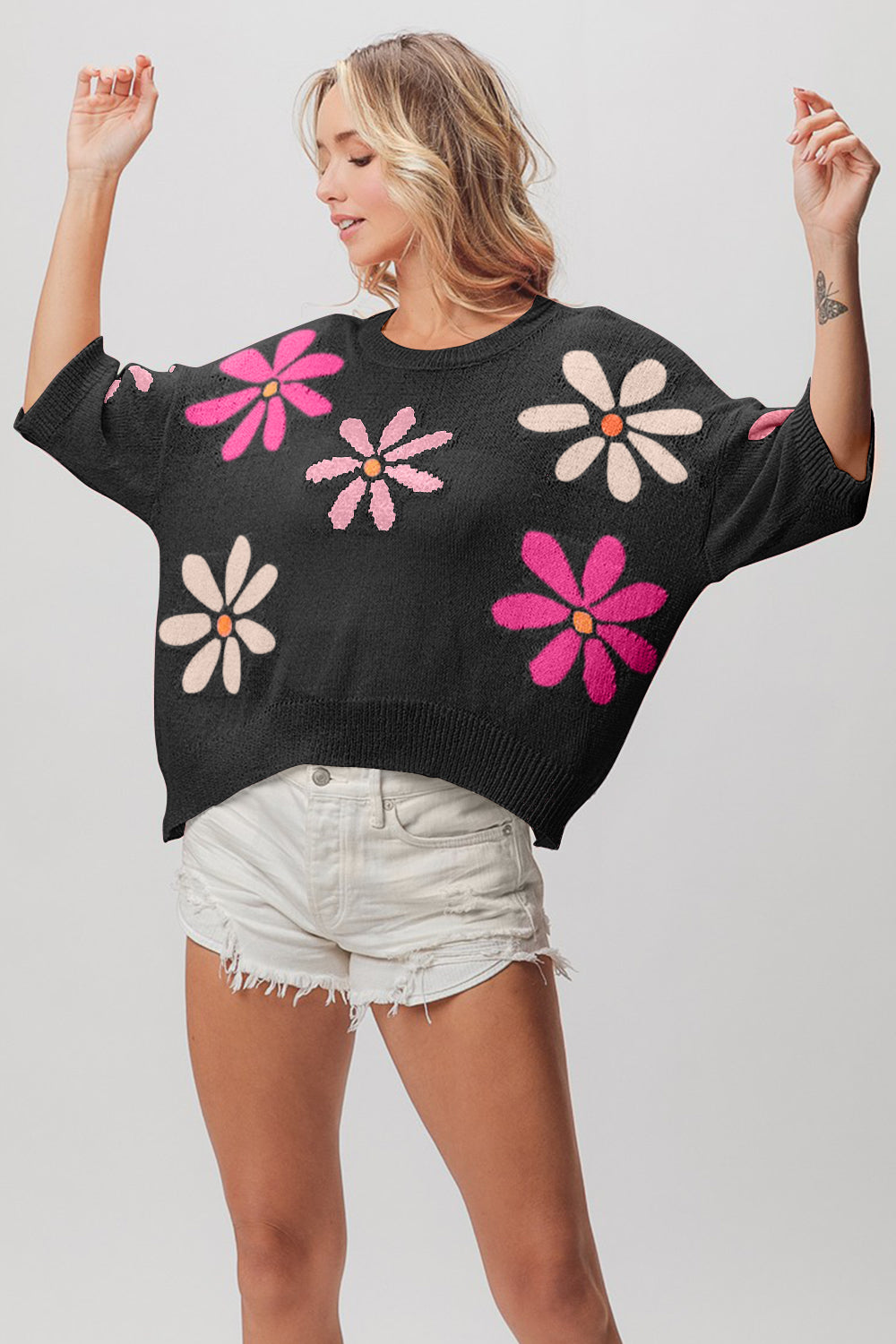 Jaylene Floral Pattern Cropped Sweater BiBi