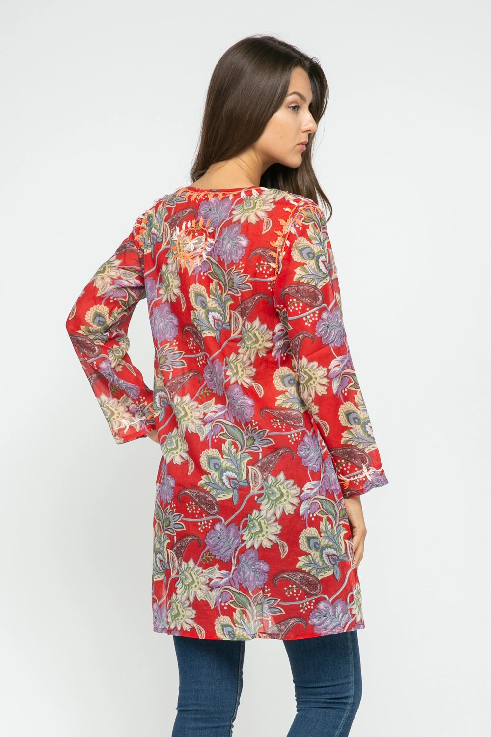 Carlyle Red Printed Embroidered Tunic