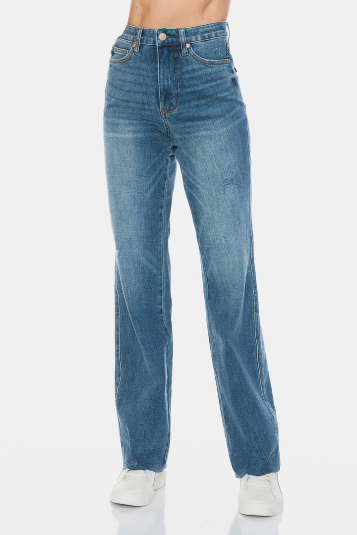 Jemma Tummy Control Cut Raw Hem Straight Jeans - Judy Blue