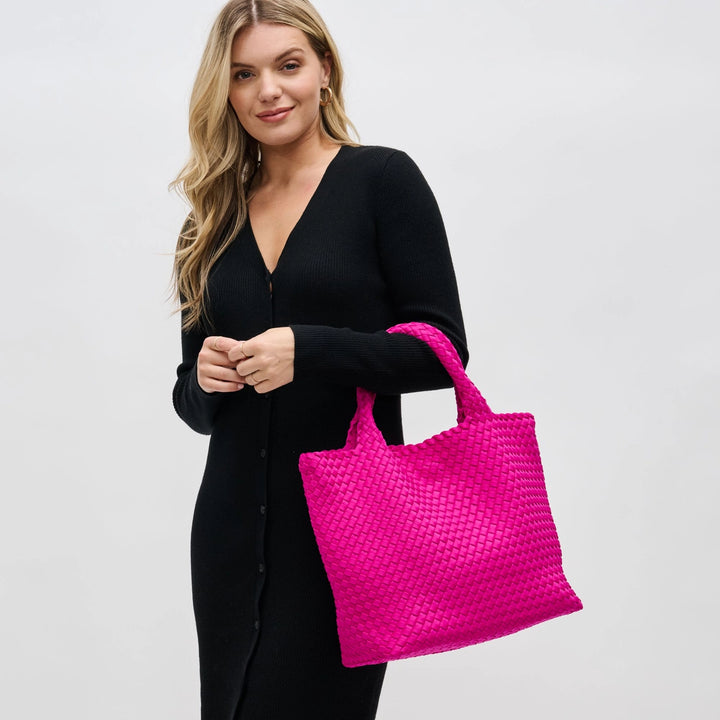 Sky's The Limit - Medium Woven Neoprene Tote in  Fuchsia - Sol and Selene