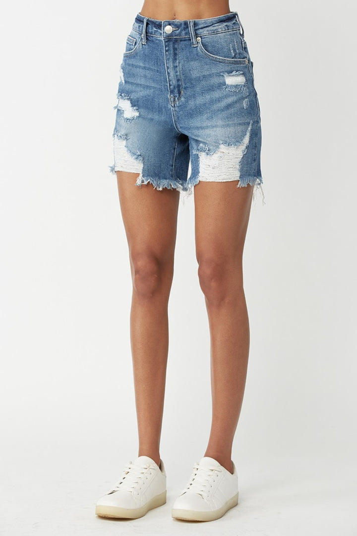 Juney High Waisted Distressed Denim Shorts - RISEN