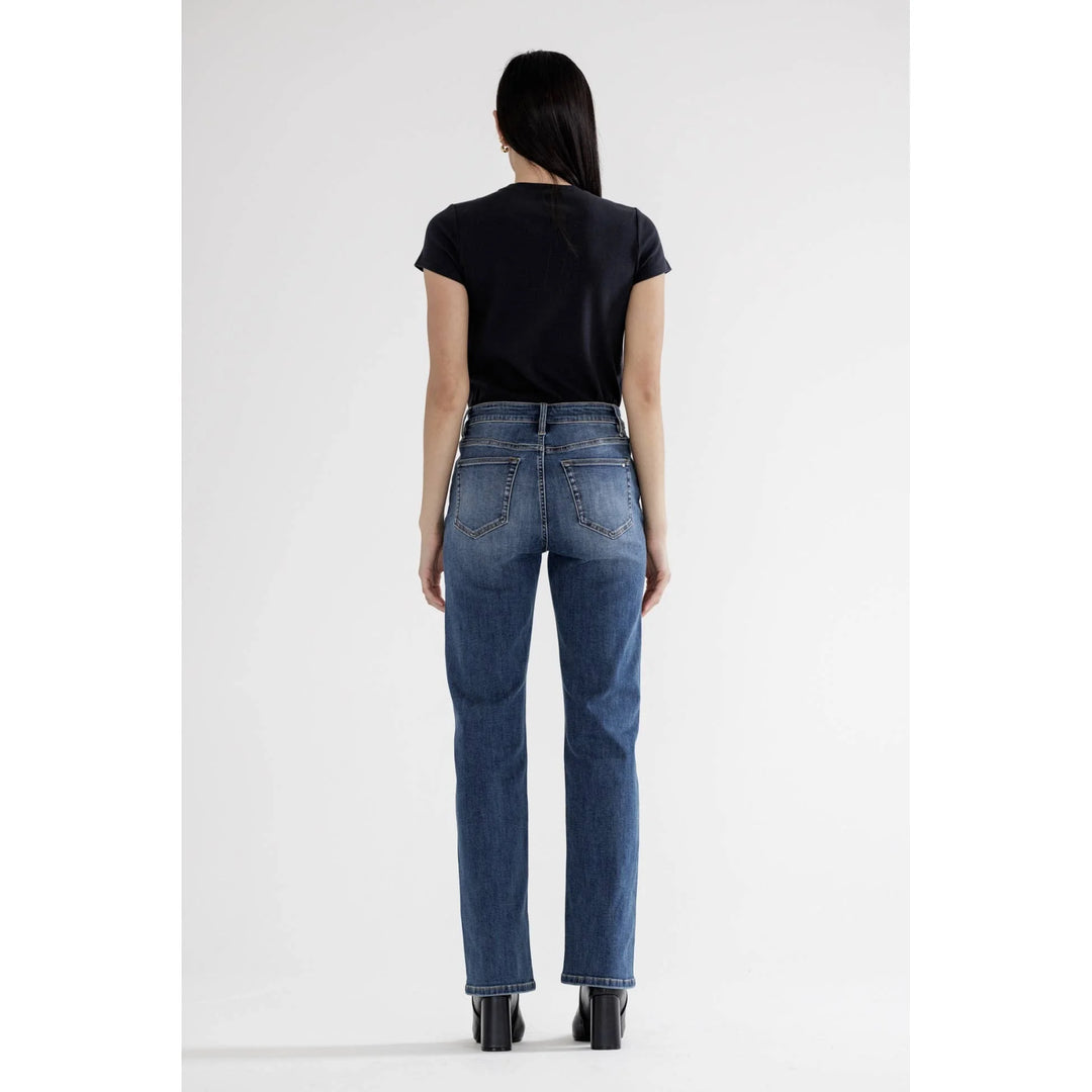 Back view of Mica Denim straight leg jeans with five-pocket styling