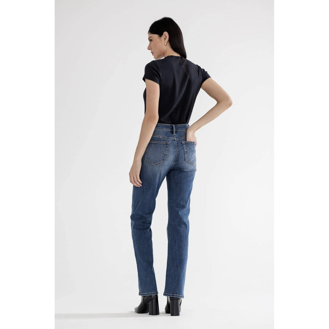 Three-quarter back view of Mica Denim high rise straight jeans
