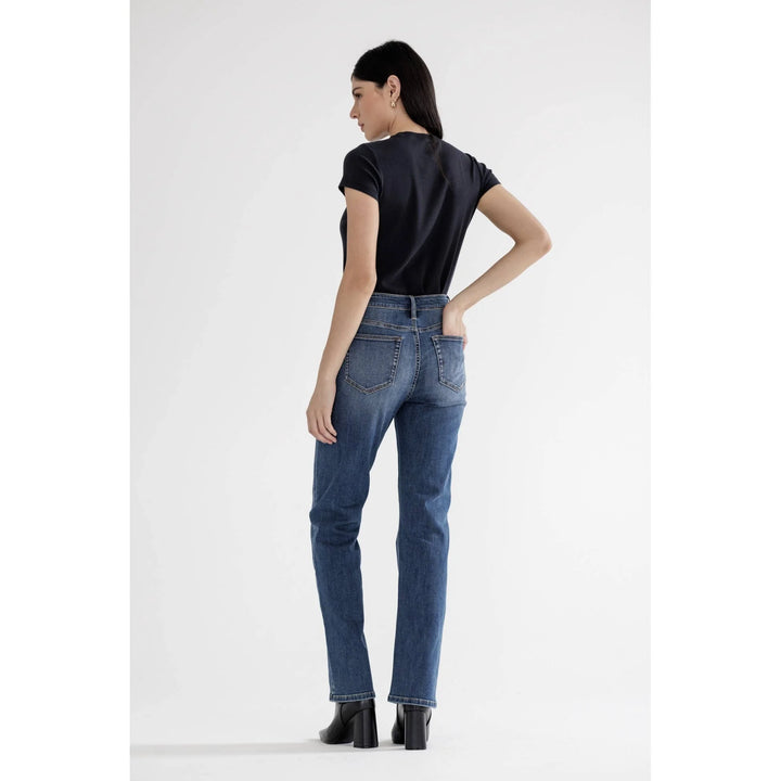 Three-quarter back view of Mica Denim high rise straight jeans