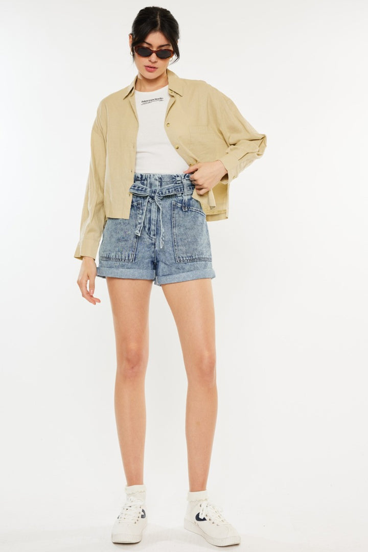 Athena Ultra High Rise Paperbag Denim Shorts Kancan