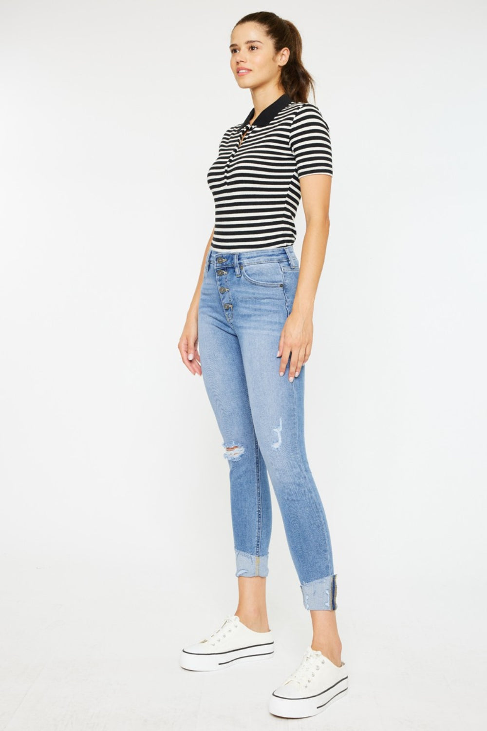 Delilah Distressed Cat's Whiskers Button Fly Jeans Kancan