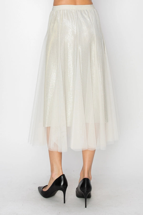 Grace Shimmer Ivory Tulle Midi Skirt