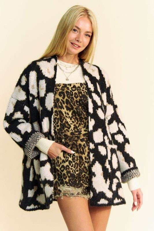 Leopard Open Front Long Sleeve Cardigan - Davi & Dani