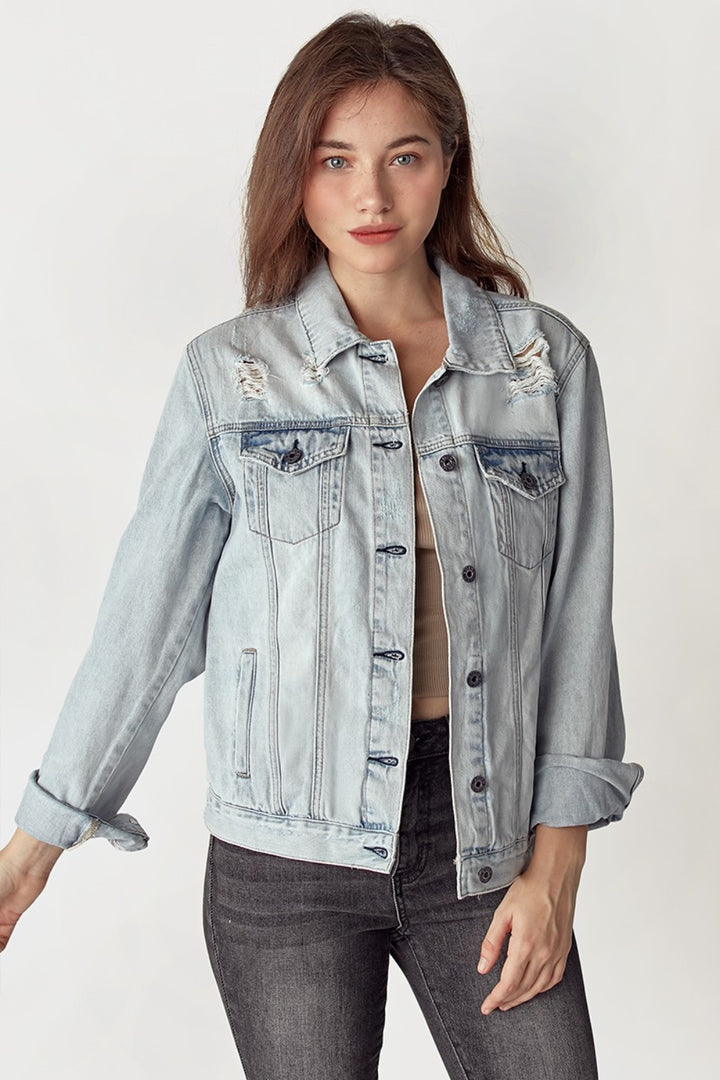 Zoey Distressed Button Up Jacket - RISEN