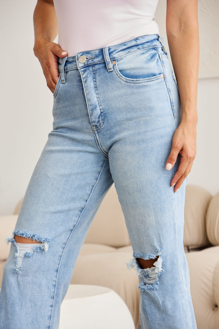 Kai Tummy Control High Waist Raw Hem Distressed Jeans RFM