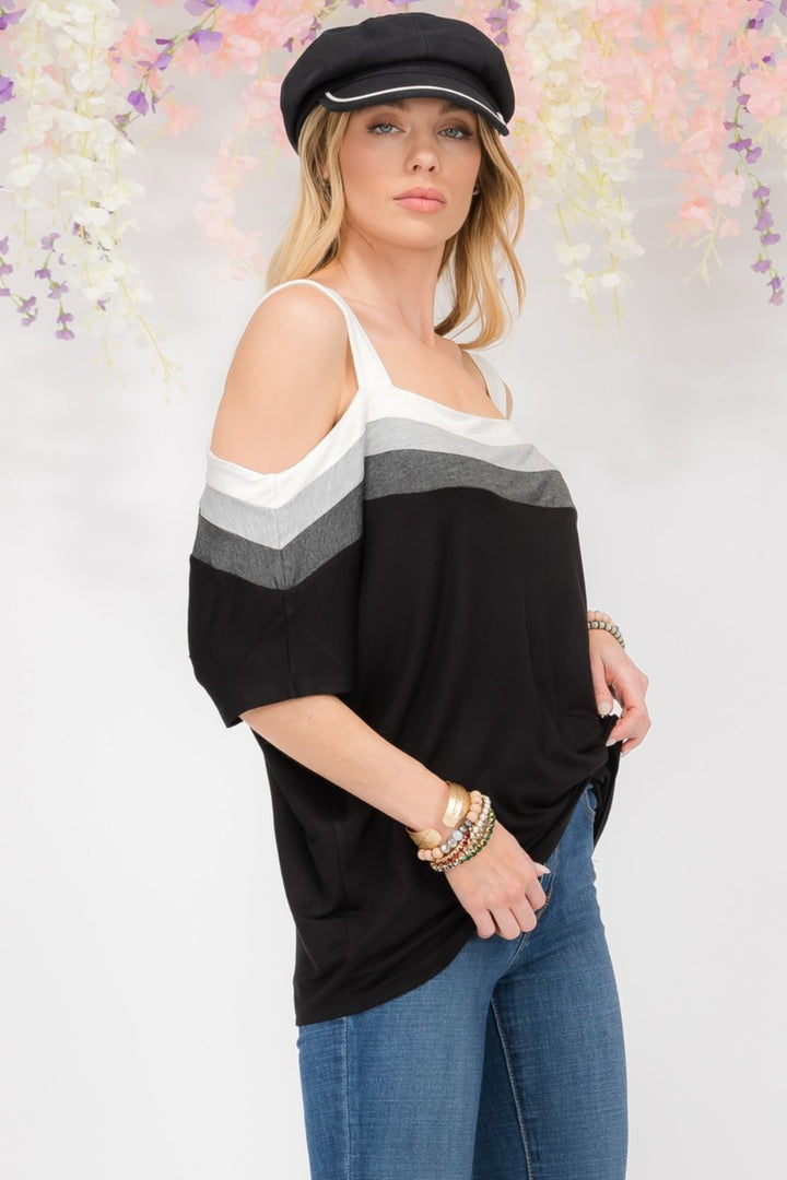 Celeste Striped Cold Shoulder Top