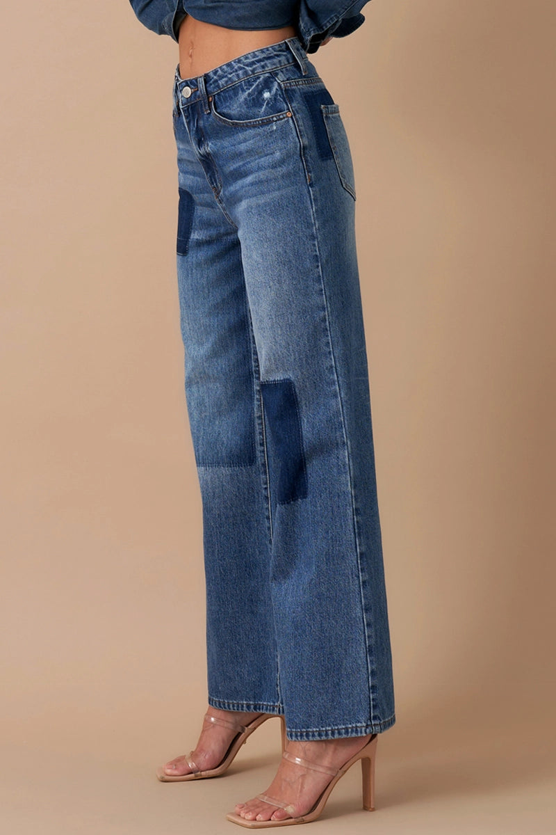 Relaxed Wide Leg Patchwork Jeans - Insane Gene USA