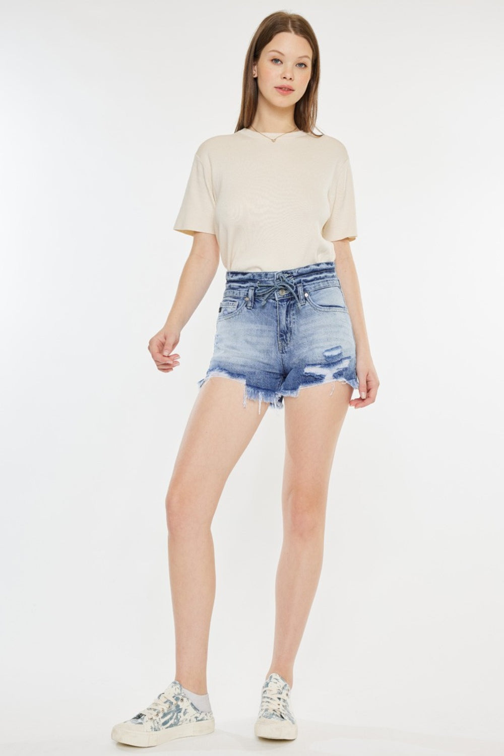 Emery High Rise Frayed Hem Denim Shorts Kancan