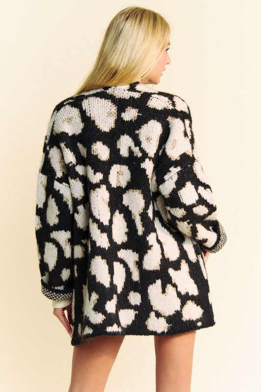 Leopard Open Front Long Sleeve Cardigan - Davi & Dani