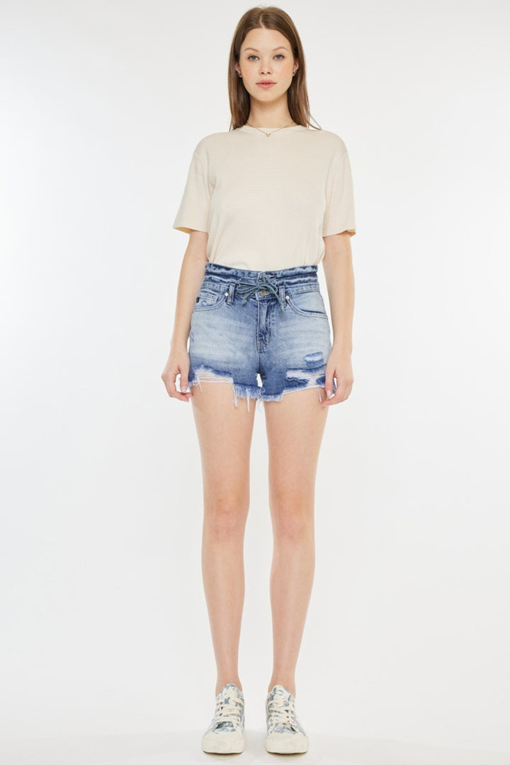 Emery High Rise Frayed Hem Denim Shorts Kancan