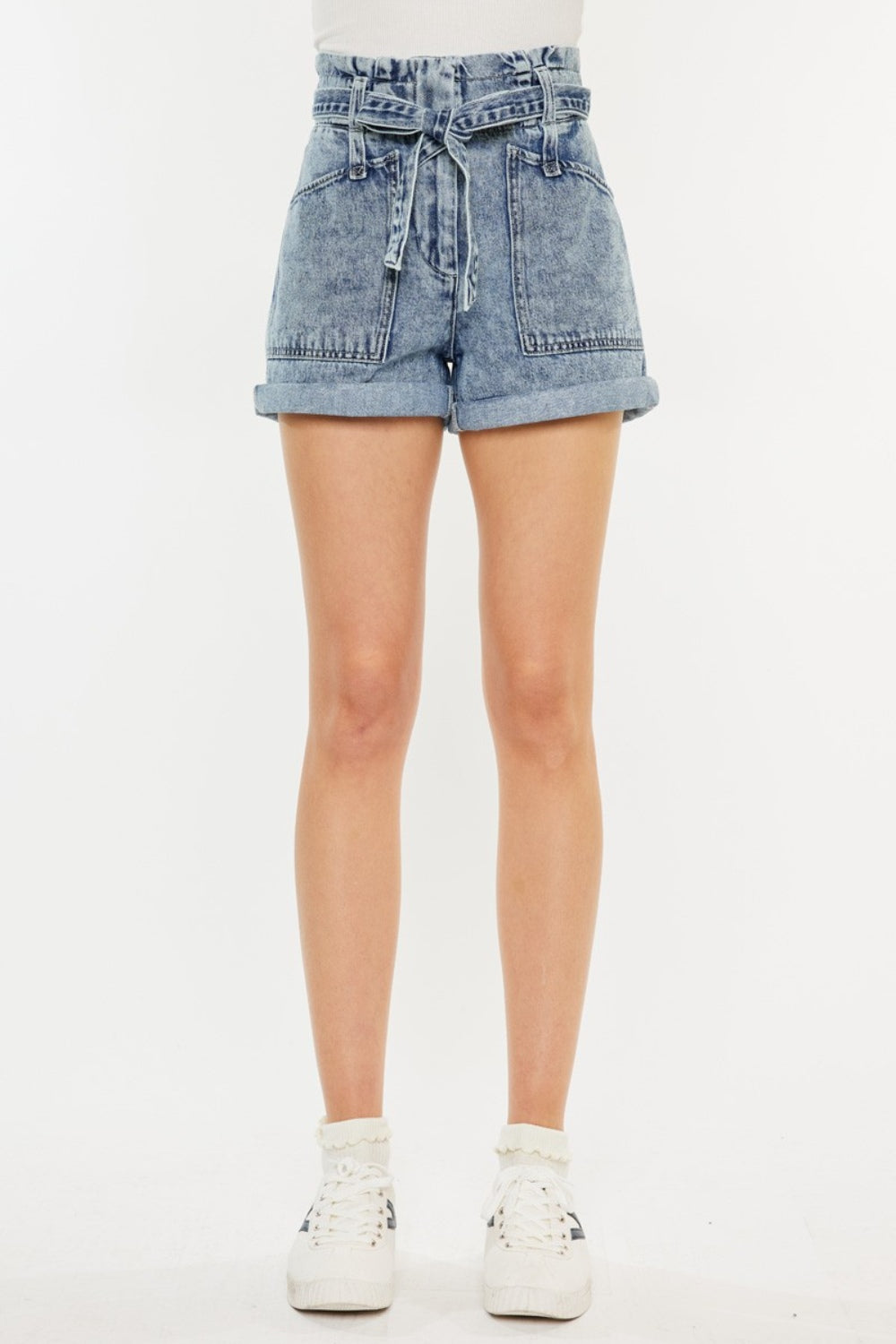 Athena Ultra High Rise Paperbag Denim Shorts Kancan