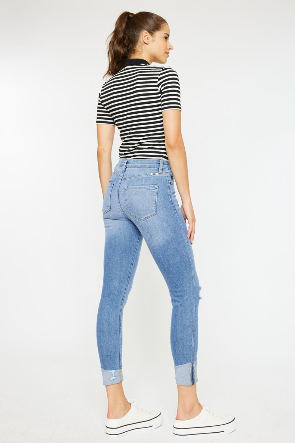 Delilah Distressed Cat's Whiskers Button Fly Jeans Kancan