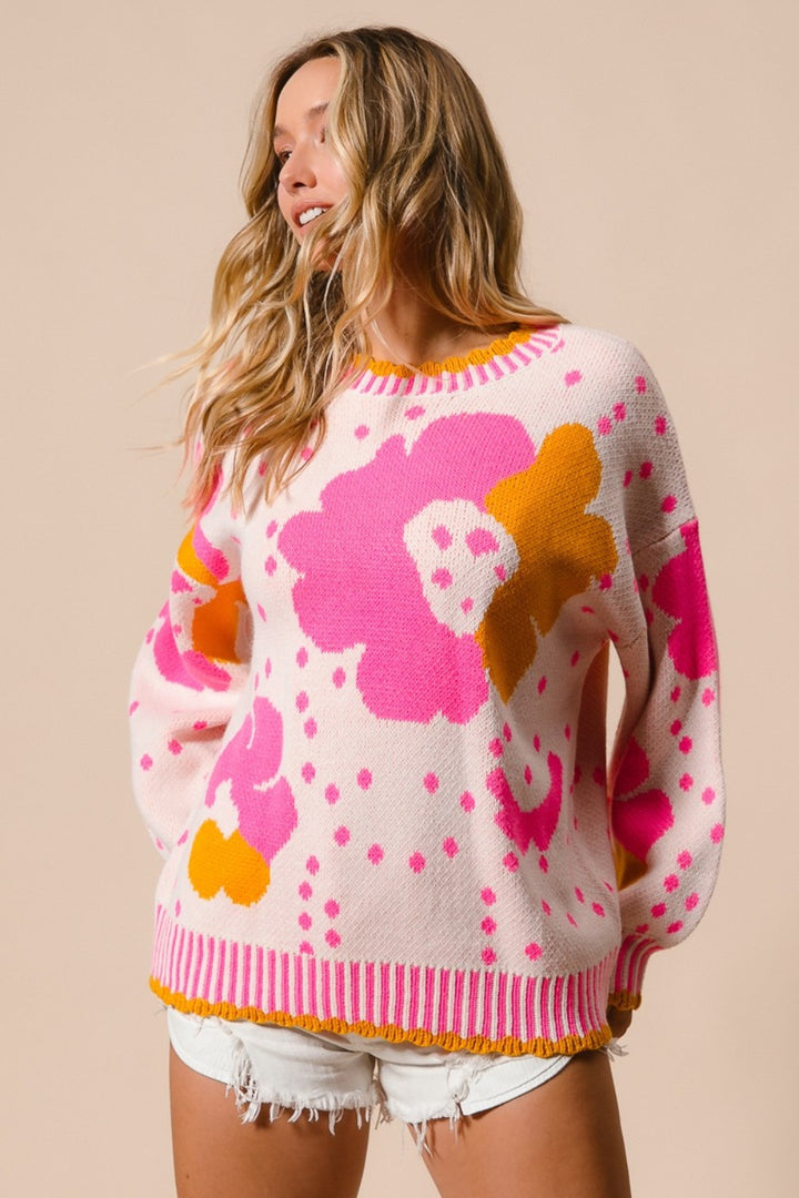 BiBi - Flower Pattern Contrast Sweater