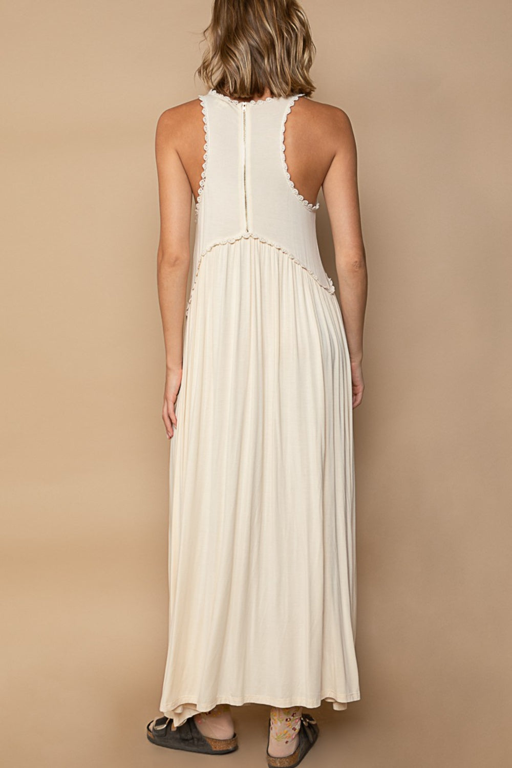 Sleeveless Back Zipper Front Slit Maxi Dress POL