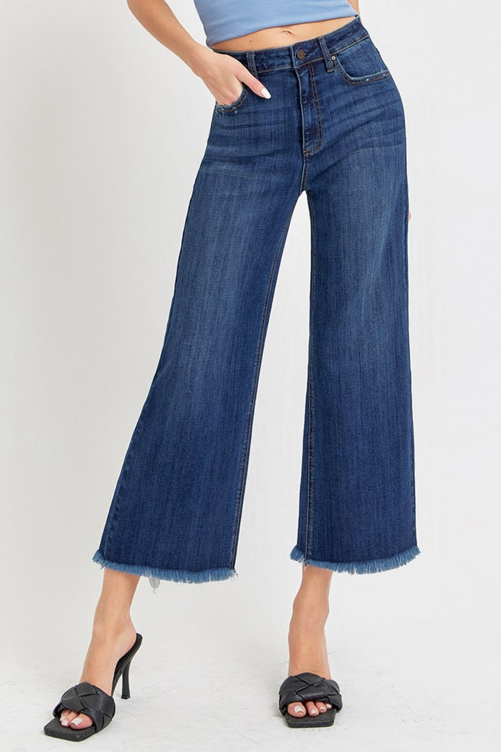 RISEN Raw Hem Cropped Wide Leg Jeans