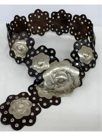 Flower Concho Brown Leather Belt