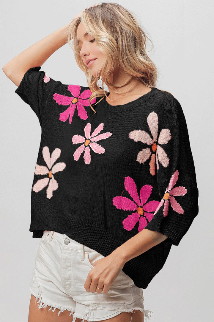 Jaylene Floral Pattern Cropped Sweater BiBi