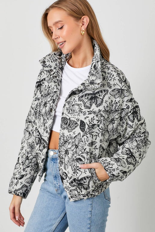 Fantasia Floral Jacquard Puff Jacket