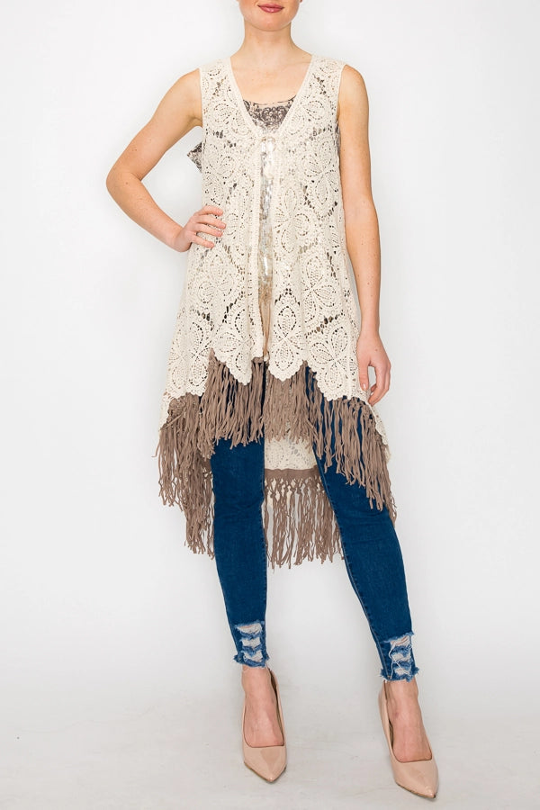 Lace and Crochet Fringe Vest