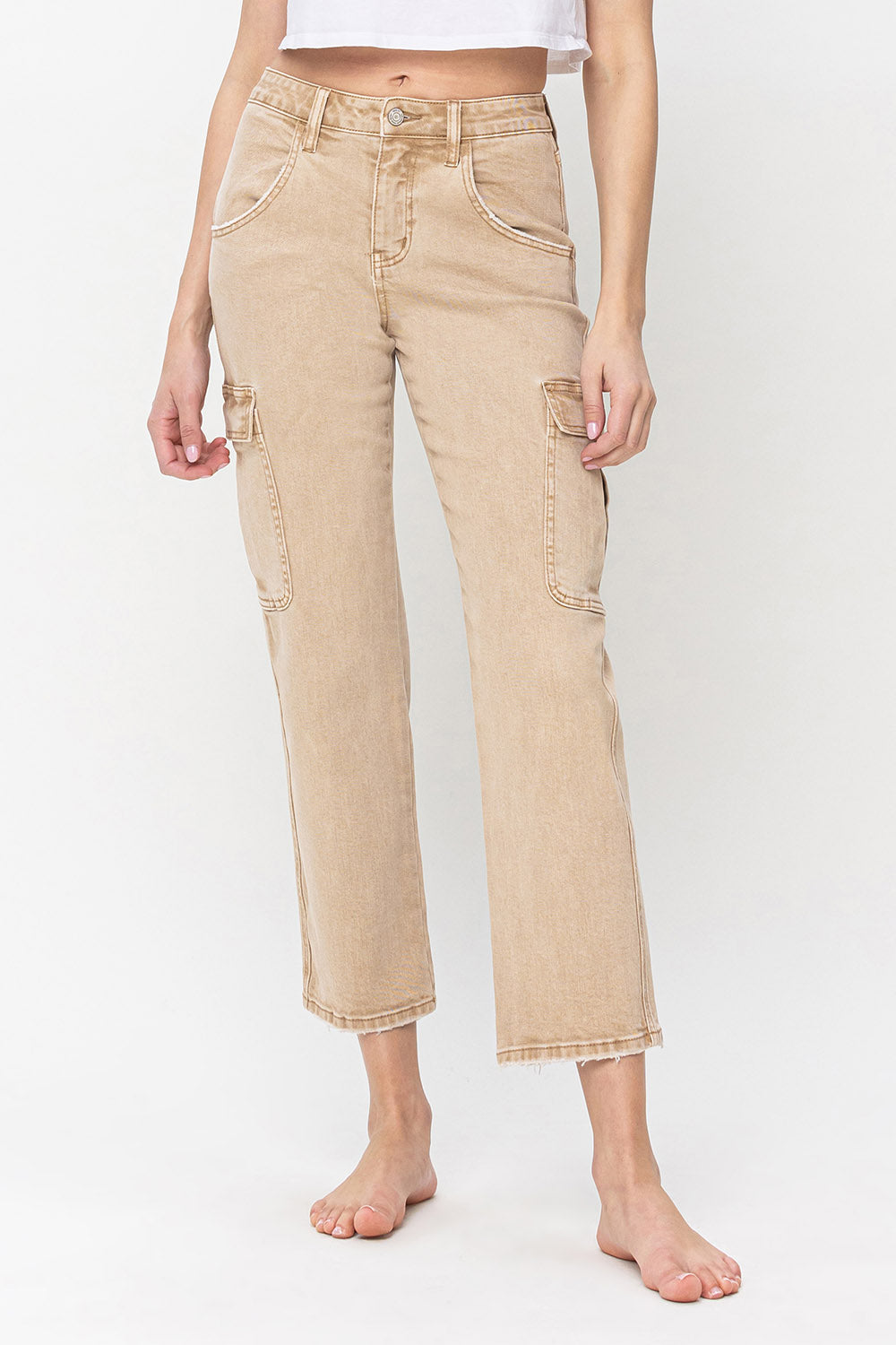Monica High Rise Relaxed Straight Cargo Jeans - Flying Monkey