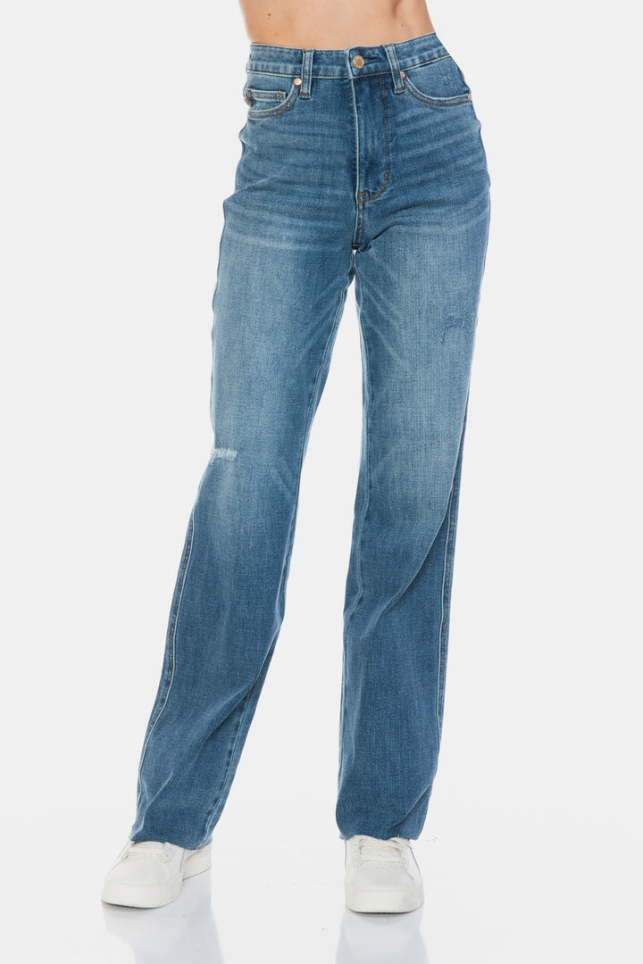 Jemma Tummy Control Cut Raw Hem Straight Jeans - Judy Blue