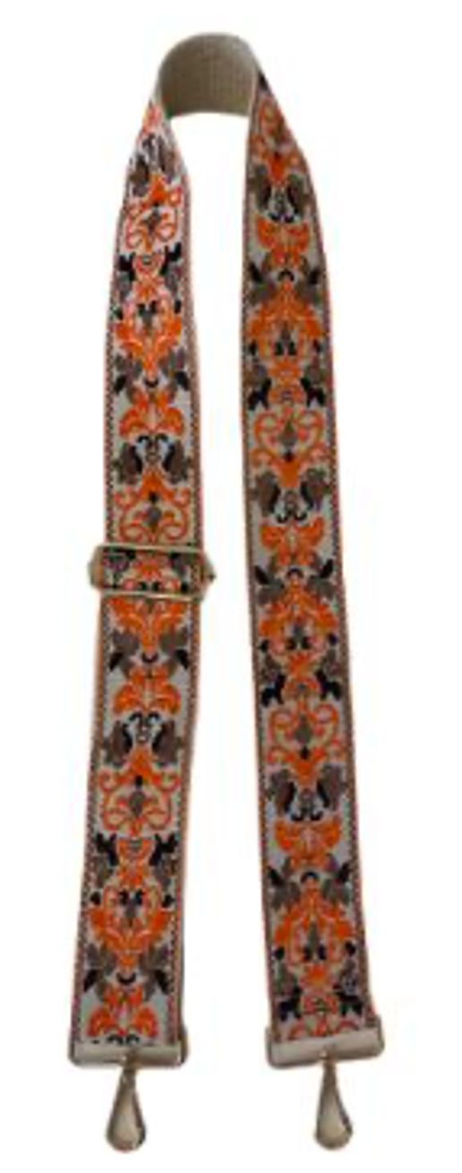 Floral Embroidered Strap - Cream w/Orange/Camel/Chocolate